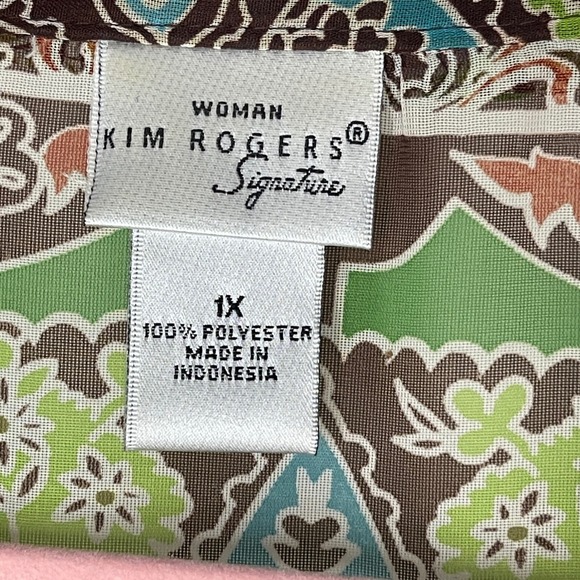 KIM ROGERS Signaure Bohemian Print 3/4-Sleeve Chiffon Button-Up Blouse, 1X - Picture 5 of 6